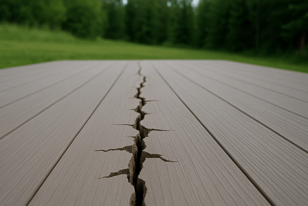 taras kompozytowy z pękniętą deską kompozytową